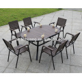 Outdoor modern plastic wood dining set with 6 seater aluminum frame wood garden backyard furniture